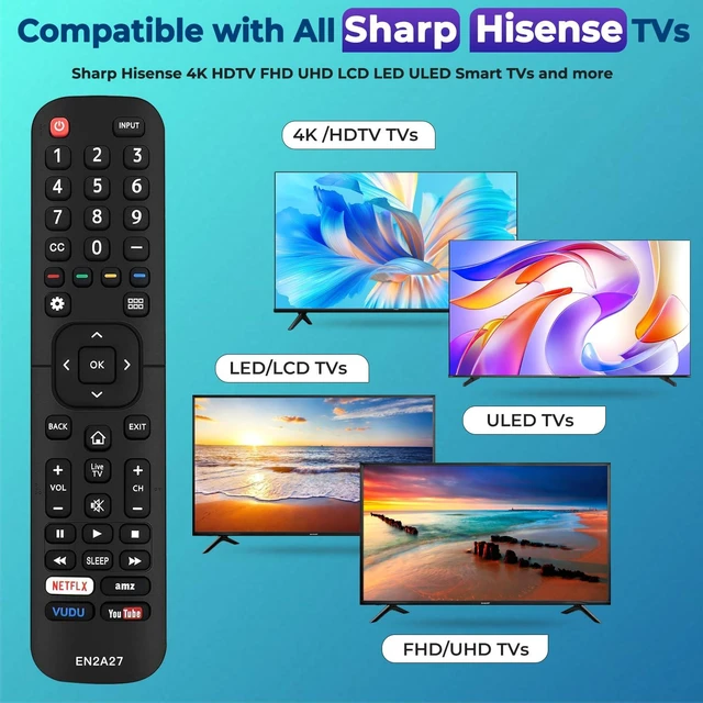 Alt view image 2 of 7 - New Replacement Universal Sharp aquos Remote Control EN2A27 Compatible with Sharp Hisense Smart TV Remote Control