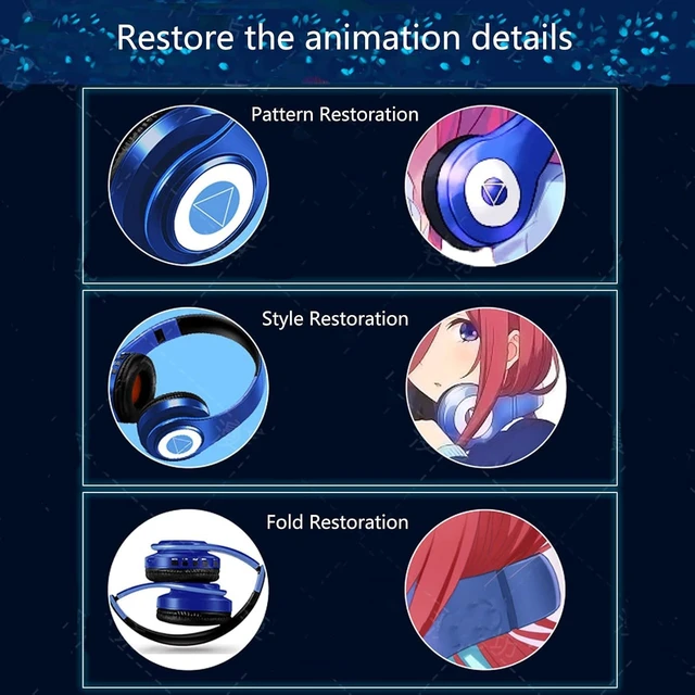 Alt view image 3 of 7 - Nakano Bluetooth Headphones,The Quintessential Quintuplets Headphone with Build-in Mic,Foldable Over Ear Wireless Headphones,Hi-Fi Stereo for Cosplay (Blue)