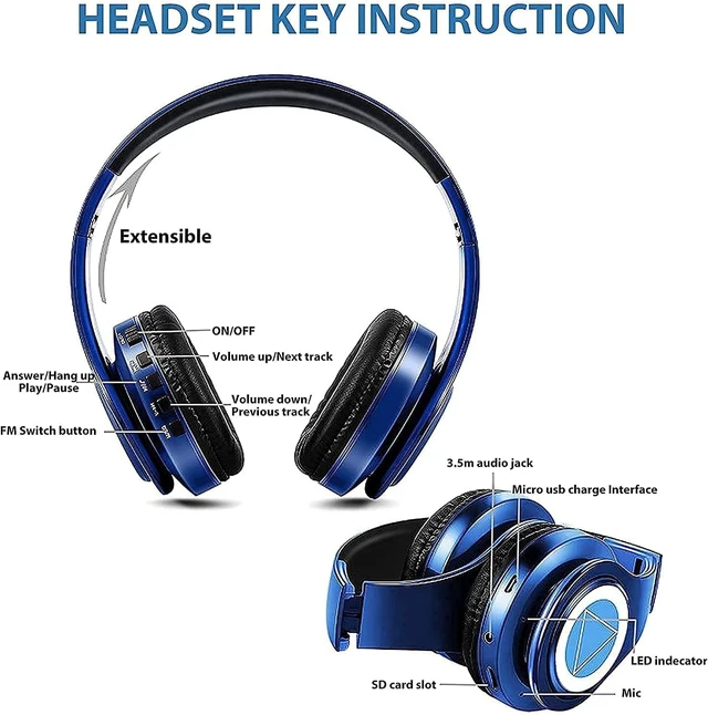 Alt view image 5 of 7 - Nakano Bluetooth Headphones,The Quintessential Quintuplets Headphone with Build-in Mic,Foldable Over Ear Wireless Headphones,Hi-Fi Stereo for Cosplay (Blue)