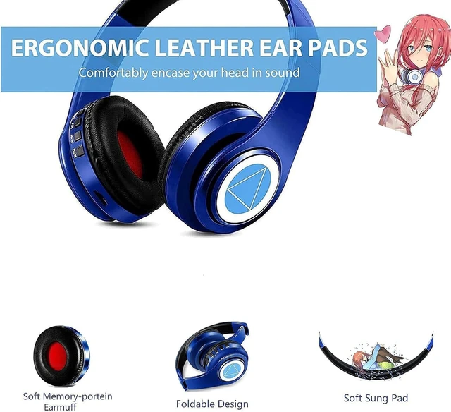 Alt view image 6 of 7 - Nakano Bluetooth Headphones,The Quintessential Quintuplets Headphone with Build-in Mic,Foldable Over Ear Wireless Headphones,Hi-Fi Stereo for Cosplay (Blue)