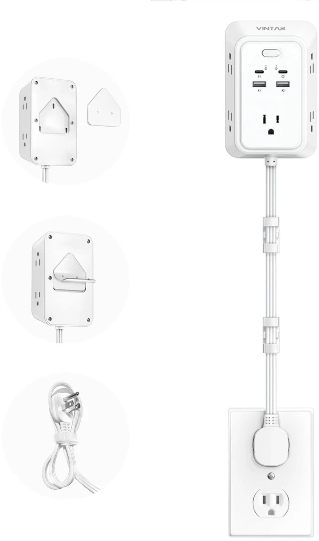 Main image of Electrical Outlet Extender, 18in Short Power Strip with 2 USB C 9 in 1 with 5 AC 4 USB, 1800J Surge Protector, Access Hard-to-Reach Outlets, Flat Plug for Behind Couche, Nightstand, Desk