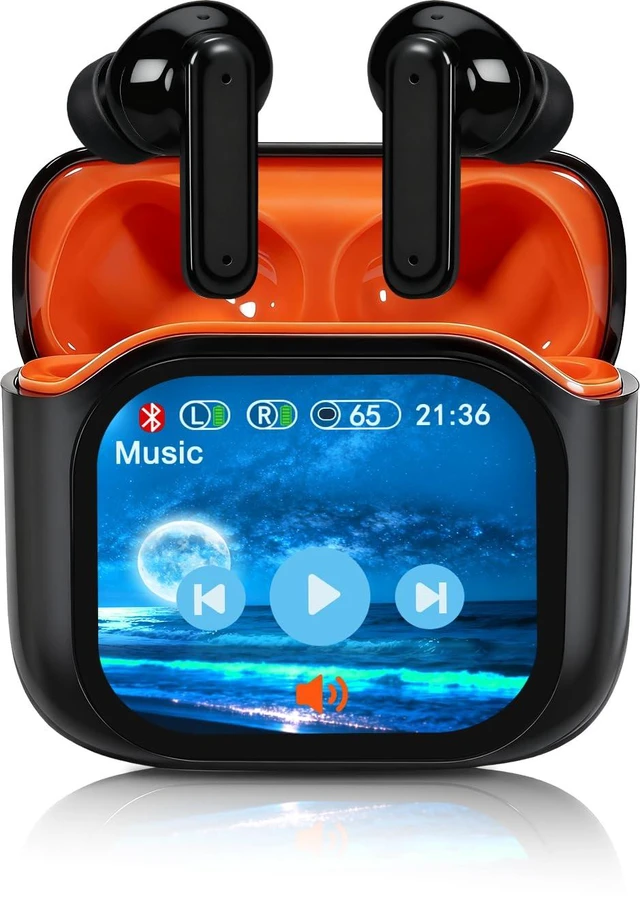 Main image of Wireless Earbuds, Bluetooth Earphones with Touchscreen, Orange Touch Screen Earbuds, Bluetooth 5.4, Touch Buds with LED Screen, ANC/ENC Noise Cancelling, 48H Playtime, for Work, Sport