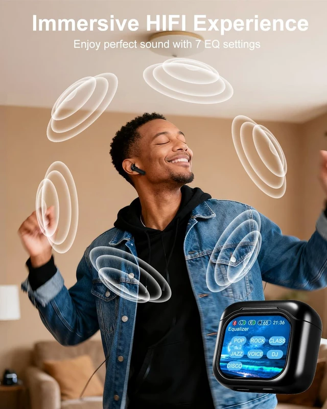 Alt view image 6 of 7 - Wireless Earbuds, Bluetooth Earphones with Touchscreen, Orange Touch Screen Earbuds, Bluetooth 5.4, Touch Buds with LED Screen, ANC/ENC Noise Cancelling, 48H Playtime, for Work, Sport