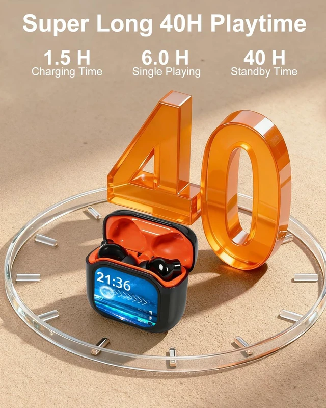 Alt view image 5 of 7 - Wireless Earbuds, Bluetooth Earphones with Touchscreen, Orange Touch Screen Earbuds, Bluetooth 5.4, Touch Buds with LED Screen, ANC/ENC Noise Cancelling, 48H Playtime, for Work, Sport