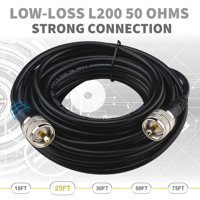 Alt view image 7 of 7 - CB Coax Cable 25FT, Low Loss CB Antenna Cable PL259, L200 Coaxial (LMR200 Equivalent), Flexible & Durable - 50 Ohm, for Ham Radio Antenna HF/VHF