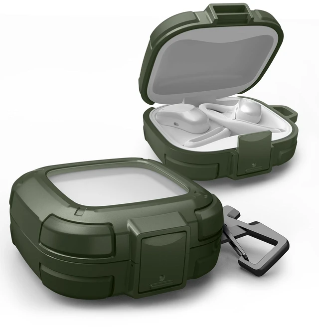 Main image of for SHOKZ OpenFit Air Case with Drop-Proof Lock, Shockproof Rugged Bumper Cases Protective Cover with Carabiner & Keyring & Cleaner Kit Green