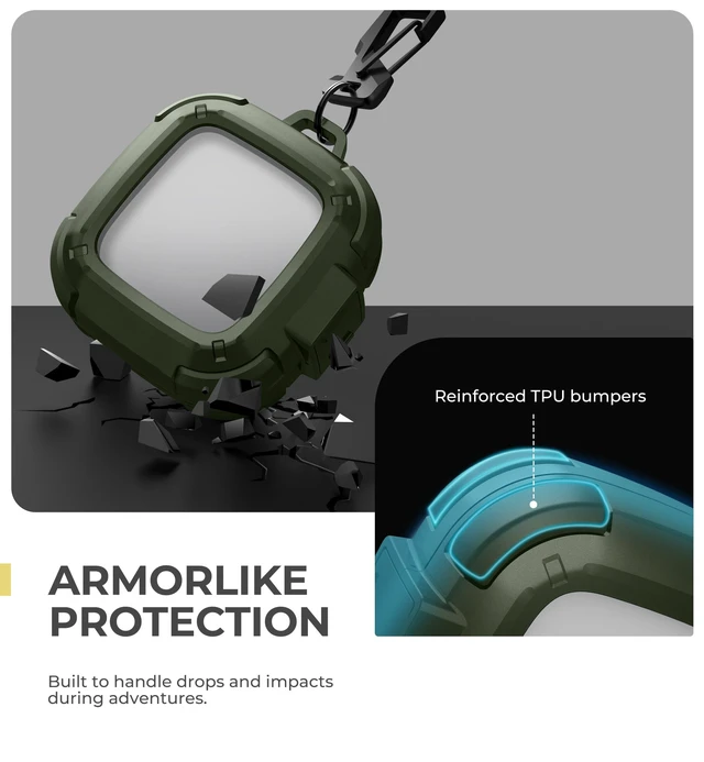 Alt view image 4 of 7 - for SHOKZ OpenFit Air Case with Drop-Proof Lock, Shockproof Rugged Bumper Cases Protective Cover with Carabiner & Keyring & Cleaner Kit Green