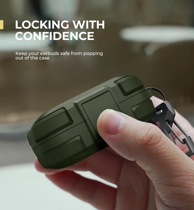 Alt view image 3 of 7 - for SHOKZ OpenFit Air Case with Drop-Proof Lock, Shockproof Rugged Bumper Cases Protective Cover with Carabiner & Keyring & Cleaner Kit Green