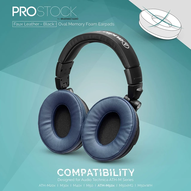Alt view image 5 of 7 - ProStock ATH M50X Upgraded Earpads, Improves Comfort & Style Without Changing The Sound - Ear Pad Designed for ATH-M50X M50BTX M20X M30X M40X Headphones, Vegan Leather (Dark Blue)