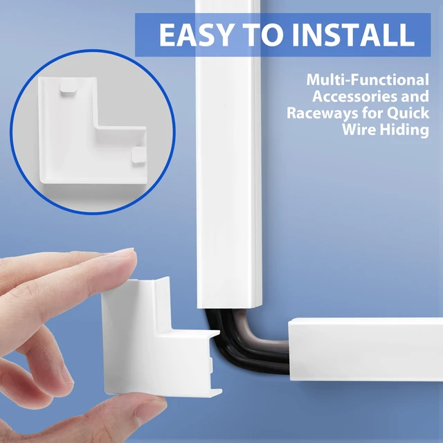 Alt view image 3 of 6 - 170in Wall Cable Hider Kit, Cord Hider Wall Cord Cover for 2-3 Cords Wire Hiders for TV on Wall, White Wall Cable Management Kit, Paintable Wall Wire Cover 10 x L17in W0.95in H0.55in