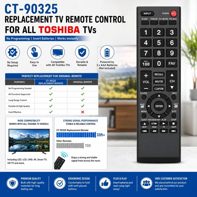 Alt view image 2 of 6 - Replacement TV Remote Control for All Toshiba TVs