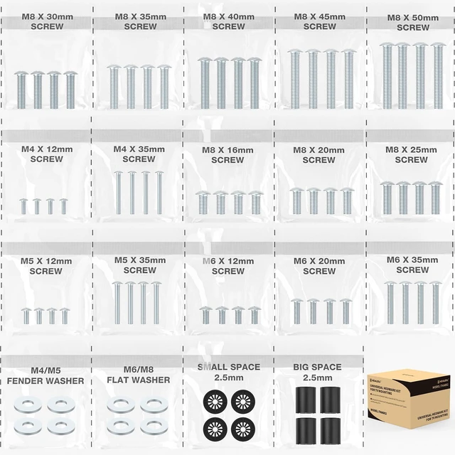 Main image of TV Mount Screws Universal TV Installation Hardware Kit Includes M4 M5 M6 M8 Sets Screws and Spacers for Vizio, LG, TCL, Sony, Sharp, Philips, Panasonic & More Up to 100" HTA002