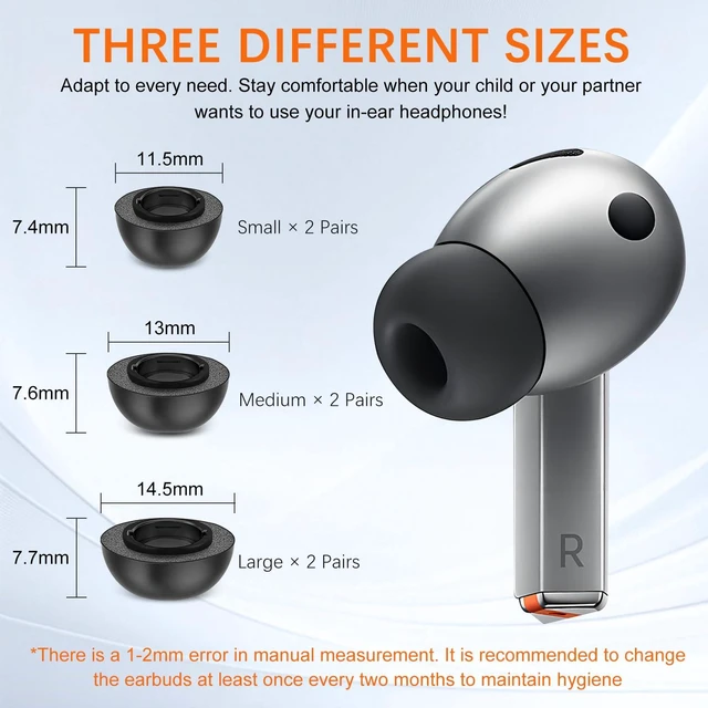Alt view image 5 of 7 - Best Memory Foam&Silicone Hybrid Ear Tips for Samsung Galaxy Buds3 Pro,Double Layer Anti-Slip,Ultra-Comfort,Better Noise Cancellation,Fit in The Charging Case,3 Pairs (Black, L)