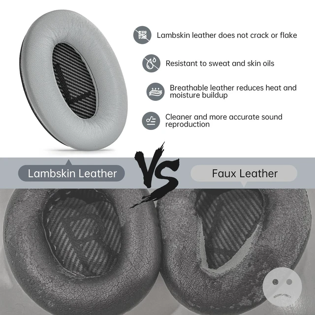 Alt view image 3 of 7 - Leather Ear-Pads Cushions for Bose QuietComfort QC-35 QC-35-ii QC-25 QC-15 QC-2 Headphones, Lambskin Replacement Ear Covers for Ae2/Ae2i/Ae2W SoundLink SoundTrue Around-Ear Headsets(Silver)