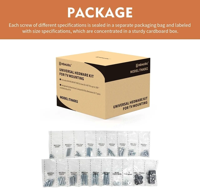 Alt view image 6 of 6 - TV Mount Screws Universal TV Installation Hardware Kit Includes M4 M5 M6 M8 Sets Screws and Spacers for Vizio, LG, TCL, Sony, Sharp, Philips, Panasonic & More Up to 100" HTA002