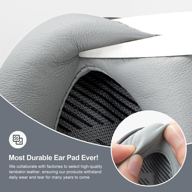 Alt view image 5 of 7 - Leather Ear-Pads Cushions for Bose QuietComfort QC-35 QC-35-ii QC-25 QC-15 QC-2 Headphones, Lambskin Replacement Ear Covers for Ae2/Ae2i/Ae2W SoundLink SoundTrue Around-Ear Headsets(Silver)