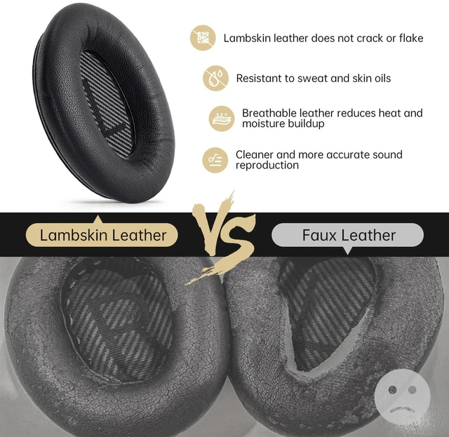 Alt view image 3 of 7 - Leather Ear-Pads Cushions for Bose QuietComfort QC-35 QC-35-ii QC-25 QC-15 QC-2 Headphones, Lambskin Replacement Ear Covers for Ae2/Ae2i/Ae2W SoundLink SoundTrue Around-Ear Headsets(Black)