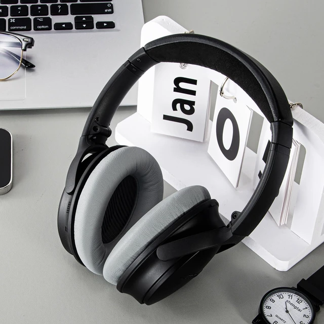 Alt view image 7 of 7 - Leather Ear-Pads Cushions for Bose QuietComfort QC-35 QC-35-ii QC-25 QC-15 QC-2 Headphones, Lambskin Replacement Ear Covers for Ae2/Ae2i/Ae2W SoundLink SoundTrue Around-Ear Headsets(Silver)