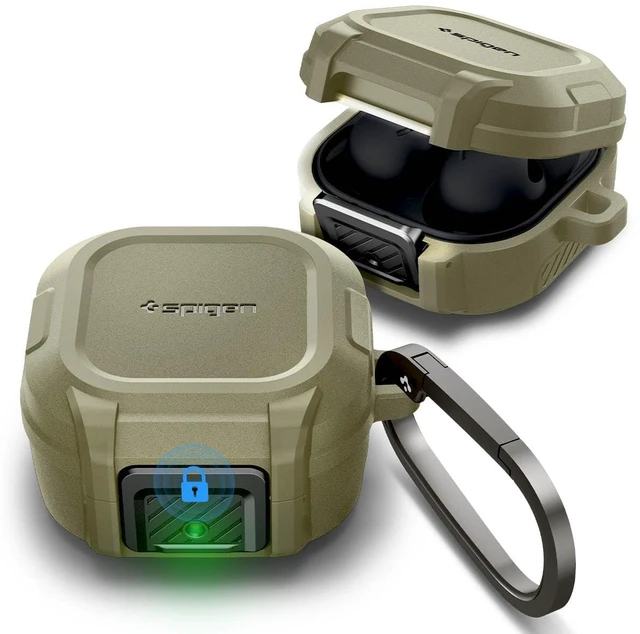 Main image of Lock Fit for Galaxy Buds Core, Buds FE, Buds 2 Pro & Buds Live Secure Locking Clip, TPU & PC Dual-Layer, Drop Protection, Included Carabiner - Vintage Khaki