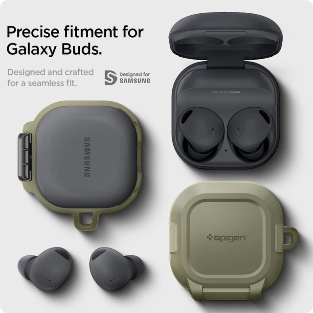 Alt view image 2 of 7 - Lock Fit for Galaxy Buds Core, Buds FE, Buds 2 Pro & Buds Live Secure Locking Clip, TPU & PC Dual-Layer, Drop Protection, Included Carabiner - Vintage Khaki