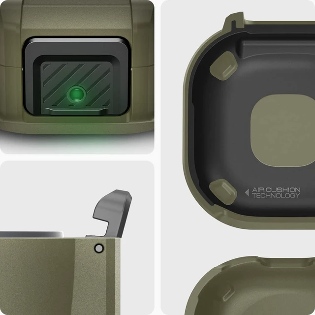 Alt view image 4 of 7 - Lock Fit for Galaxy Buds Core, Buds FE, Buds 2 Pro & Buds Live Secure Locking Clip, TPU & PC Dual-Layer, Drop Protection, Included Carabiner - Vintage Khaki