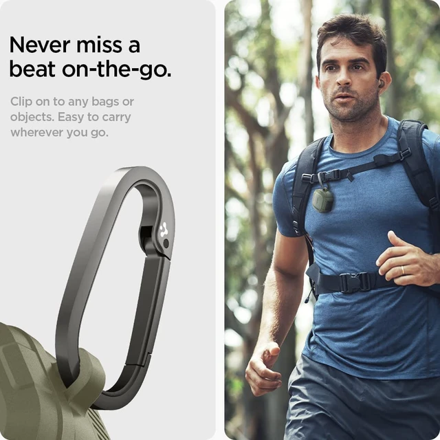 Alt view image 6 of 7 - Lock Fit for Galaxy Buds Core, Buds FE, Buds 2 Pro & Buds Live Secure Locking Clip, TPU & PC Dual-Layer, Drop Protection, Included Carabiner - Vintage Khaki