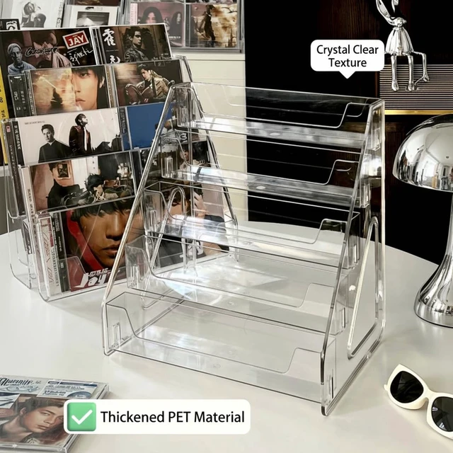 Alt view image 5 of 7 - Acrylic CD Rack 5-Tier Cascading CD Storage Organizer, Holds Up to 30 CD Jewel Cases, Clear CD & DVD Display Shelf for Music, Postcards & Cosmetics1PC