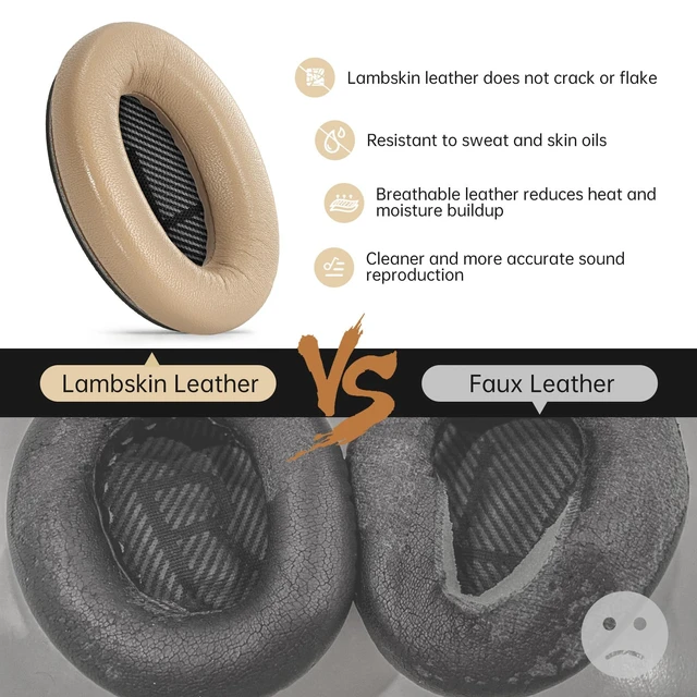 Alt view image 4 of 7 - Leather Ear-Pads Cushions for Bose QuietComfort QC-35 QC-35-ii QC-25 QC-15 QC-2 Headphones, Lambskin Replacement Ear Covers for Ae2/Ae2i/Ae2W SoundLink SoundTrue Around-Ear Headsets(Beige)