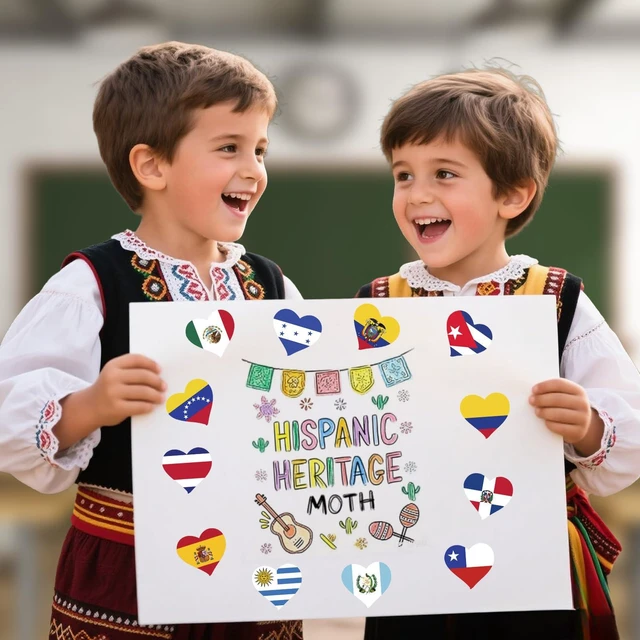 Alt view image 6 of 7 - Hispanic Heritage Month Flags Stickers 1000pcs Waterproof Self-Adhesive, 16 Heart Flags Design, Festival Favors, Water Bottle Laptop Gifts, Celebration Decor