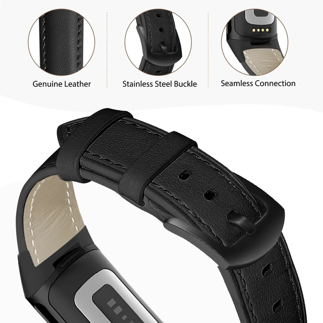 Alt view image 4 of 7 - Leather Watch Bands Compatible with Fitbit Charge 6/Charge 5,Genuine Leather Replacement Straps for Charge 6/Charge 5 for Women Men