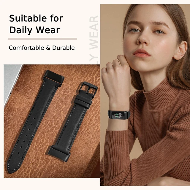 Alt view image 7 of 7 - Leather Watch Bands Compatible with Fitbit Charge 6/Charge 5,Genuine Leather Replacement Straps for Charge 6/Charge 5 for Women Men