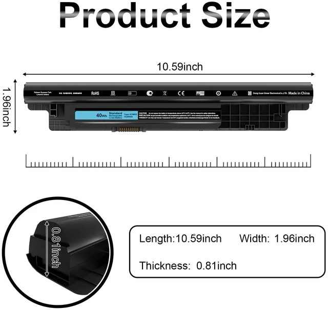 Alt view image 2 of 7 - 40Wh XCMRD Battery Compatible with Dell Inspiron 15 3000 Laptop PC Fits 3521 3531 3537 3541 3542 3543, 5521 5537 5721 5737, Latitude 3540 laptops; replaces 4WY7C V8VNT P28F P40F, 14.8V 4-cell