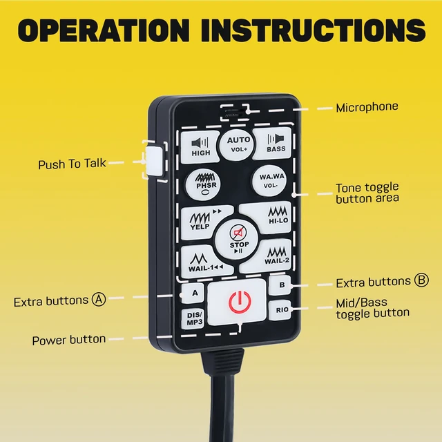 Alt view image 3 of 5 - 400W 12V 37 Tone Emergency Siren PA System, Slim Speaker Horn with Handheld Remote Control and Microphone for Emergency Vehicles, Construction Vehicles, Pickup Trucks