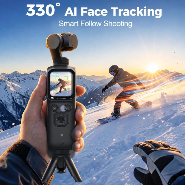 Alt view image 2 of 7 - 4K Vlogging Camera with Tripod Mount, Pocket Camera, Face Tracking & WiFi Face tracking and the included tripod provide flexible options for solo filming, everyday videos and casual vlogging