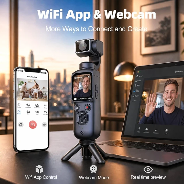 Alt view image 4 of 7 - 4K Vlogging Camera with Tripod Mount, Pocket Camera, Face Tracking & WiFi Face tracking and the included tripod provide flexible options for solo filming, everyday videos and casual vlogging