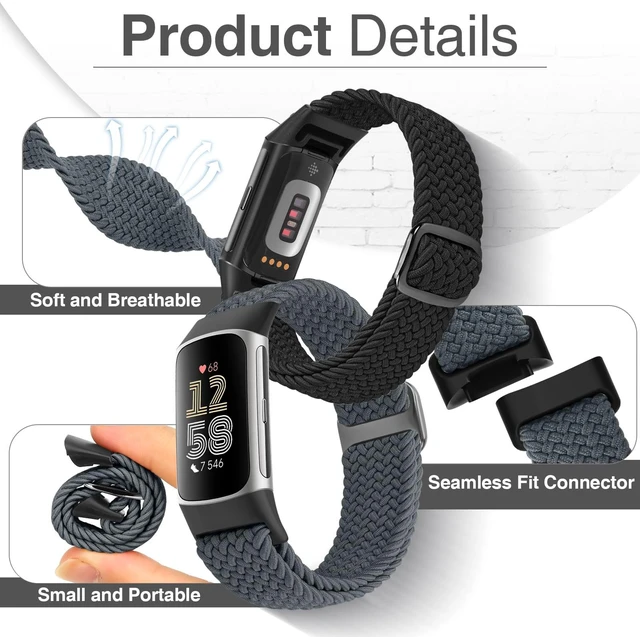 Alt view image 2 of 6 - Braided Solo Loop Bands Compatible with Fitbit Charge 6/Charge 5, Adjustable Stretchy Nylon Woven Replacement Wristbands for Fitbit Charge 6/Charge 5 for Women Men