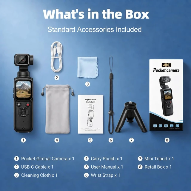 Alt view image 7 of 7 - 4K Vlogging Camera with Tripod Mount, Pocket Camera, Face Tracking & WiFi Face tracking and the included tripod provide flexible options for solo filming, everyday videos and casual vlogging