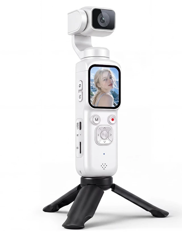 Main image of 4K Vlogging Camera with AI Face Tracking, 330° Rotating Lens & WiFi, White Face-Detection Tracking, one-touch front/selfie view, Type-C charging, webcam mode, and Class 10 cards up to 256GB
