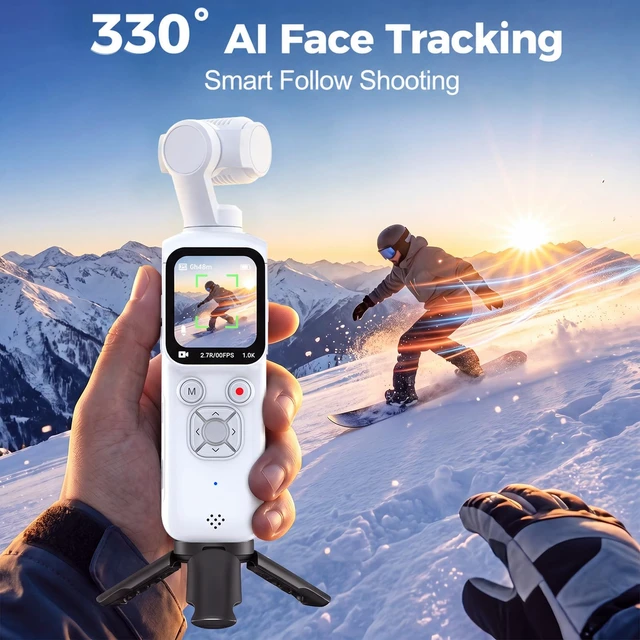 Alt view image 5 of 7 - 4K Vlogging Camera with AI Face Tracking, 330° Rotating Lens & WiFi, White Face-Detection Tracking, one-touch front/selfie view, Type-C charging, webcam mode, and Class 10 cards up to 256GB
