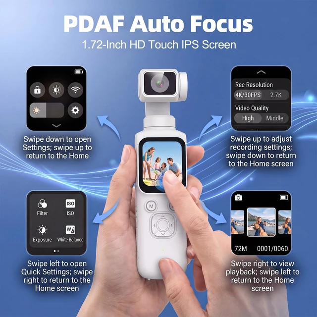 Alt view image 6 of 7 - 4K Vlogging Camera with AI Face Tracking, 330° Rotating Lens & WiFi, White Face-Detection Tracking, one-touch front/selfie view, Type-C charging, webcam mode, and Class 10 cards up to 256GB