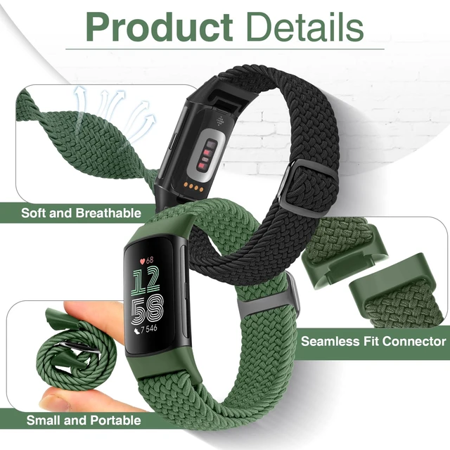 Alt view image 3 of 6 - Braided Solo Loop Bands Compatible with Fitbit Charge 6/Charge 5, Adjustable Stretchy Nylon Woven Replacement Wristbands for Fitbit Charge 6/Charge 5 for Women Men