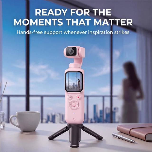 Alt view image 3 of 7 - 4K Vlogging Camera with AI Face Tracking, 330° Rotating Lens & WiFi, Pink Face-Detection Tracking, one-touch front/selfie view, Type-C charging, webcam mode, and Class 10 cards up to 256GB