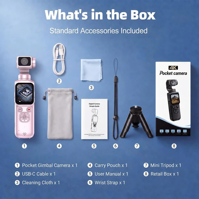 Alt view image 7 of 7 - 4K Vlogging Camera with AI Face Tracking, 330° Rotating Lens & WiFi, Pink Face-Detection Tracking, one-touch front/selfie view, Type-C charging, webcam mode, and Class 10 cards up to 256GB