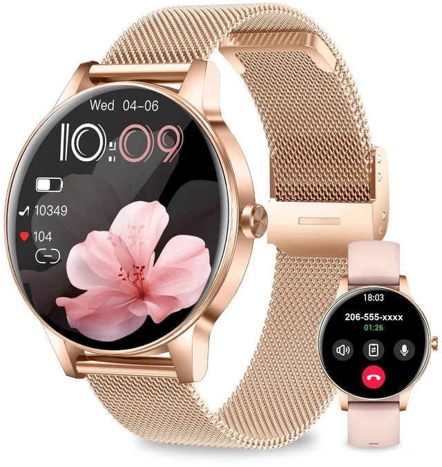 Main image of Smart Watches Women,1.27'' Activity Trackers with Bluetooth Calls(Answer&Make) Heart Rate/Sleep/SpO2 Monitor Sport Modes Waterproof for iPhone/Android (Rose Gold)
