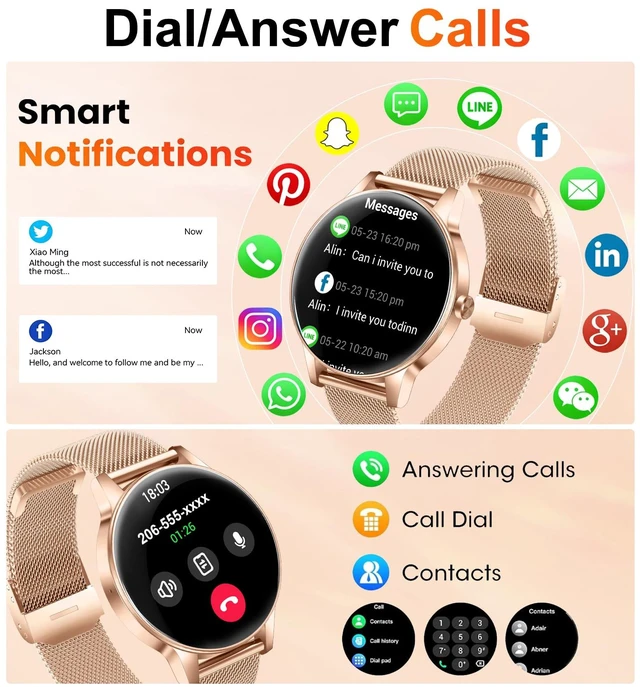 Alt view image 2 of 7 - Smart Watches Women,1.27'' Activity Trackers with Bluetooth Calls(Answer&Make) Heart Rate/Sleep/SpO2 Monitor Sport Modes Waterproof for iPhone/Android (Rose Gold)