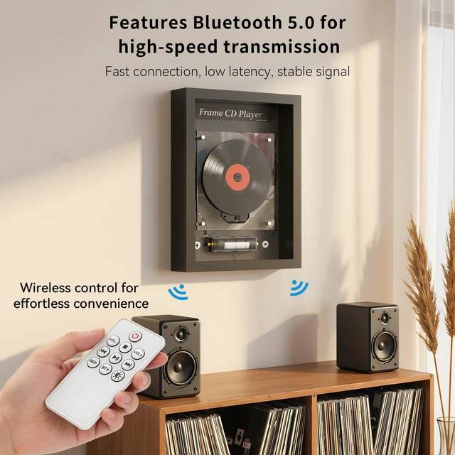 Alt view image 3 of 7 - Vertical CD Player for Wall & Desk, Wall CD Players for Home,Hi-Fi Bluetooth Transmitter (Requires External Speaker), 8H Rechargeable Battery,Transparent Industrial Art Decor