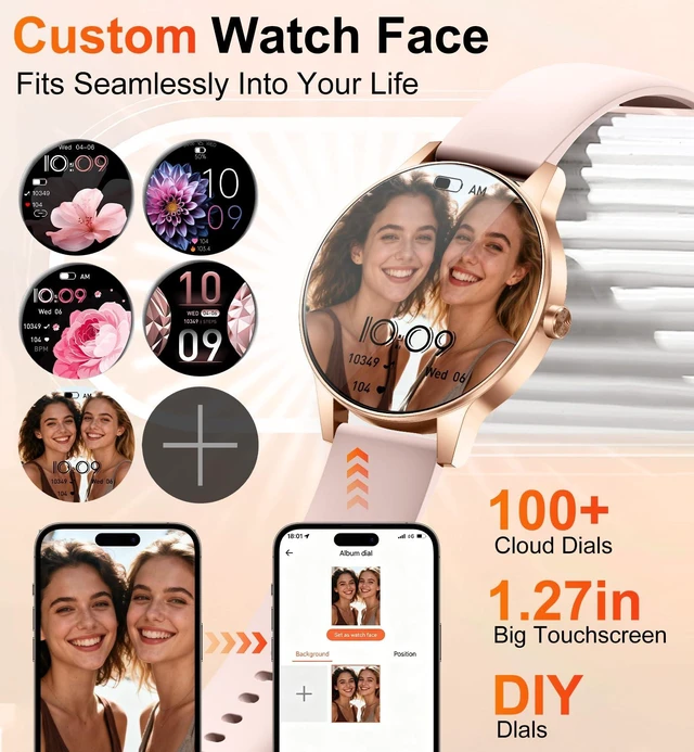 Alt view image 5 of 7 - Smart Watches Women,1.27'' Activity Trackers with Bluetooth Calls(Answer&Make) Heart Rate/Sleep/SpO2 Monitor Sport Modes Waterproof for iPhone/Android (Rose Gold)