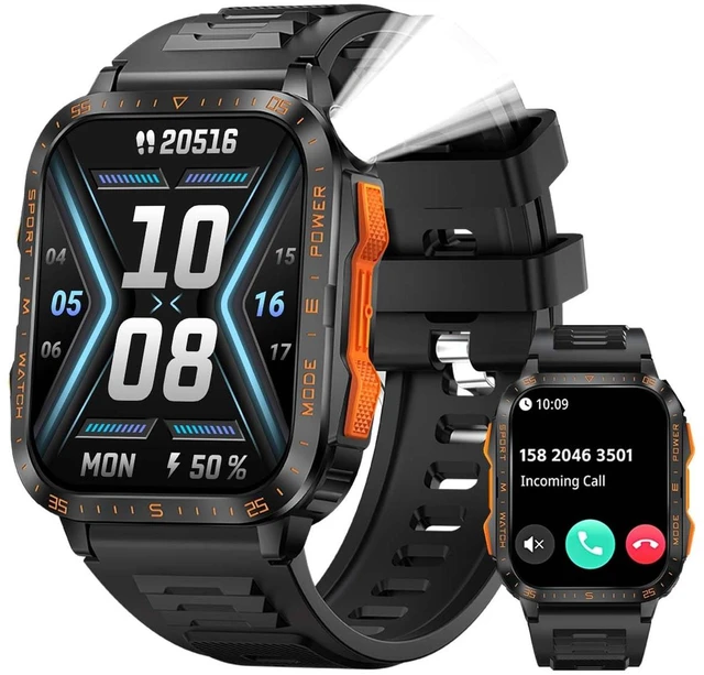 Main image of Military Smart Watches for Men (Make/Answer Call) with LED Flashlight Rugged Smartwatch with 1.96" Screen 430mAh Fitness Tracker with Sport Modes Heart Rate Sleep Monitor for iPhone Android phone