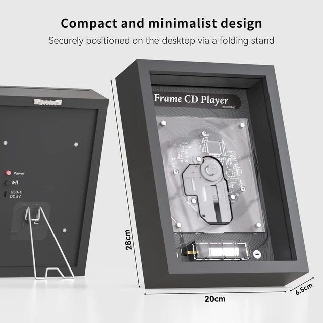 Alt view image 7 of 7 - Vertical CD Player for Wall & Desk, Wall CD Players for Home,Hi-Fi Bluetooth Transmitter (Requires External Speaker), 8H Rechargeable Battery,Transparent Industrial Art Decor
