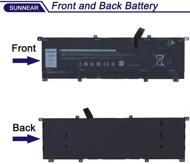 Alt view image 3 of 6 - 8N0T7 Laptop Battery for DELL XPS 15 9575 2-in-1 15-9575-D2801T 11.4V 75Wh 6254mAh; Replacement for DELL Precision 5530 2-in-1 D1805TS D2605TS D1605TS i5-8305G i7-8705G P73F P73F001 TMFYT